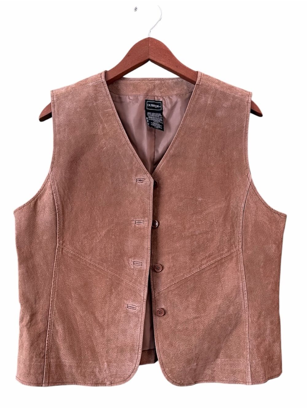 Vintage Outbrook Tan Suede Button Front Vest 100% Leather Sz L 12/14